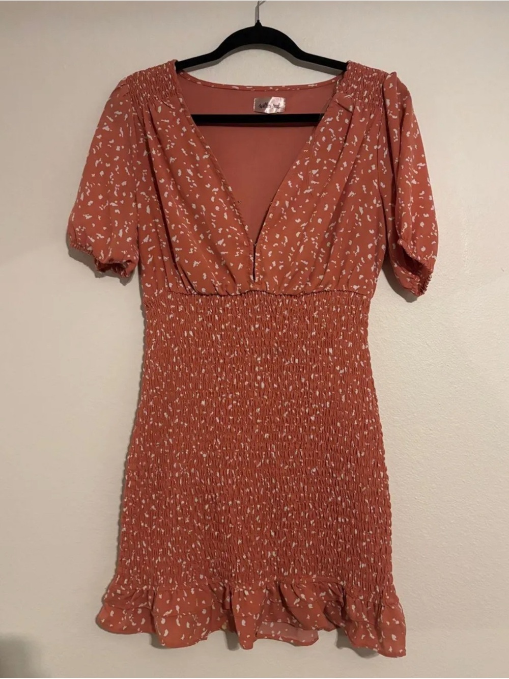 Buckle Rust Orange Floral Smocked V-Neck Mini Dress